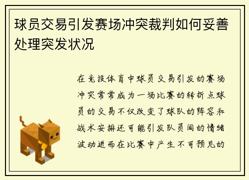 球员交易引发赛场冲突裁判如何妥善处理突发状况
